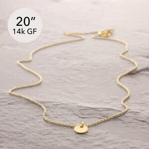 20" Gold Disc Necklace, tiny disc, mini charm necklace, 14k gold filled 37-32g